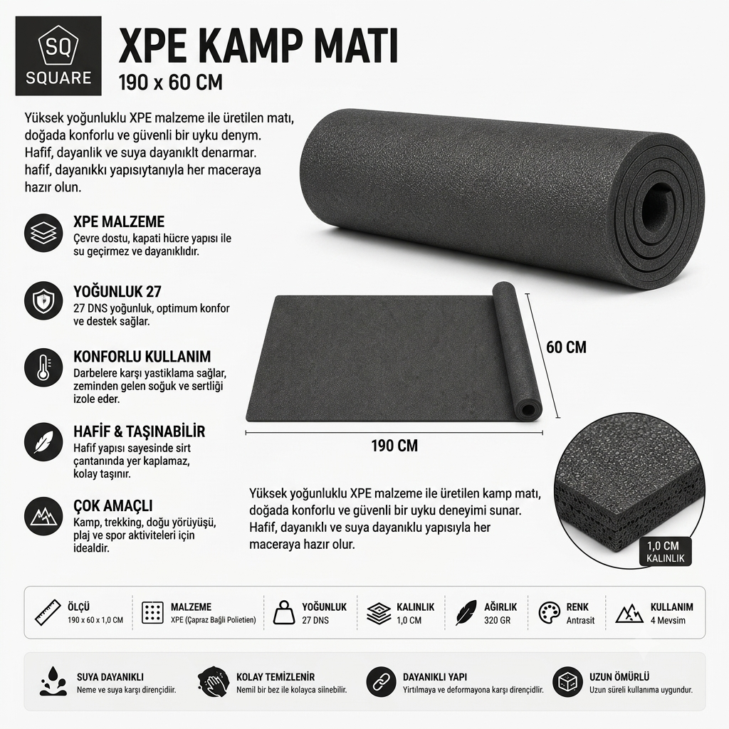 SQUARE 10 MM GRİ MAT