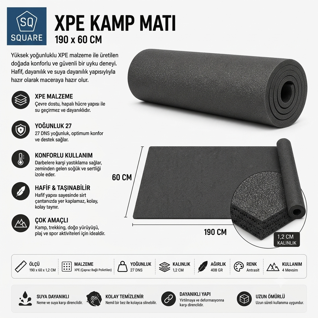SQUARE 12 MM GRI MAT